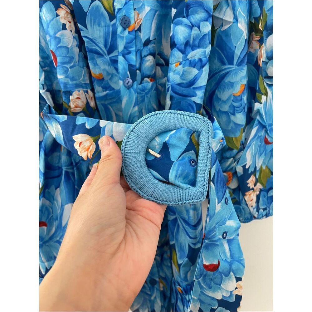 NWT Farm Rio x Anthropologie Blue Floral Belted Mini Dress size S - Picture 7 of 11